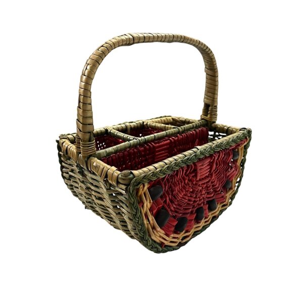 Vintage Wicker Watermelon Picnic Basket Spaces for Utensils and Plates‎ - Picture 4 of 7